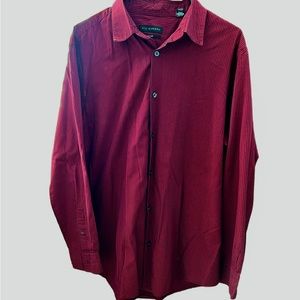 Via Europa - Long Sleeved, button down shirt. Red and black stripe. Size: Large